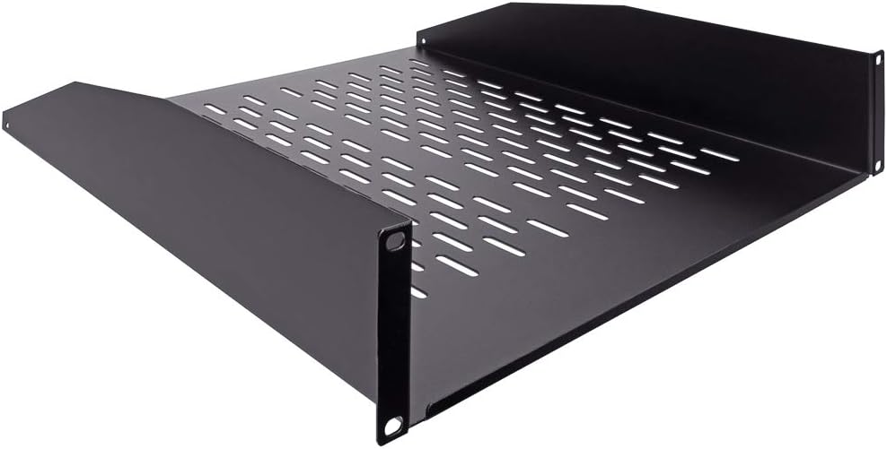 2U 19-Inch Vented Rack Mount Cantilever Server Cabinet Shelf 18-Inches Deep with Lip Black Pack of 2 X37549