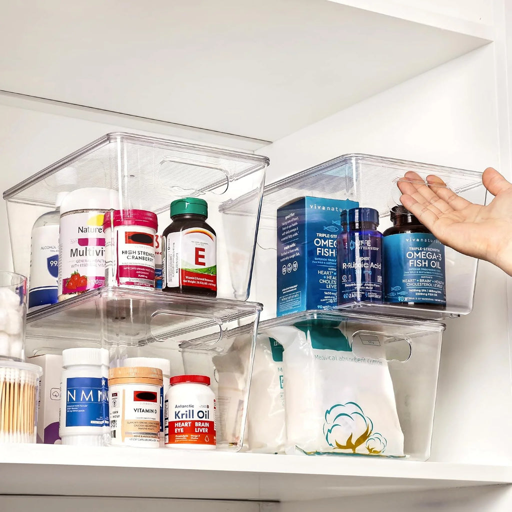 Clear Stackable Storage Bins with Lids, Large Plastic Containers with Handle H5967
