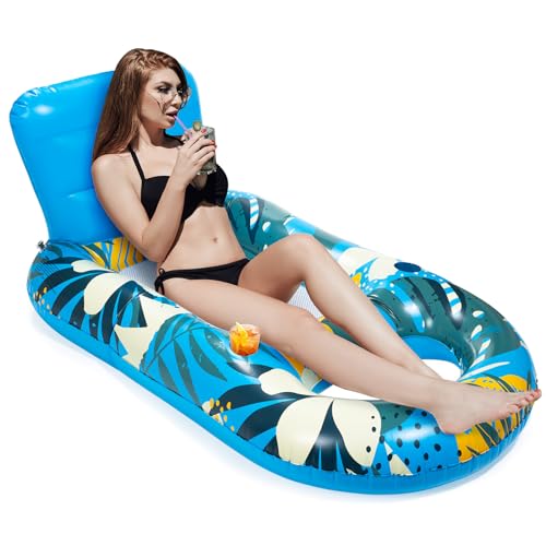 Heavy Duty Inflatable Pool Float with Cup Holder Backrest F35060