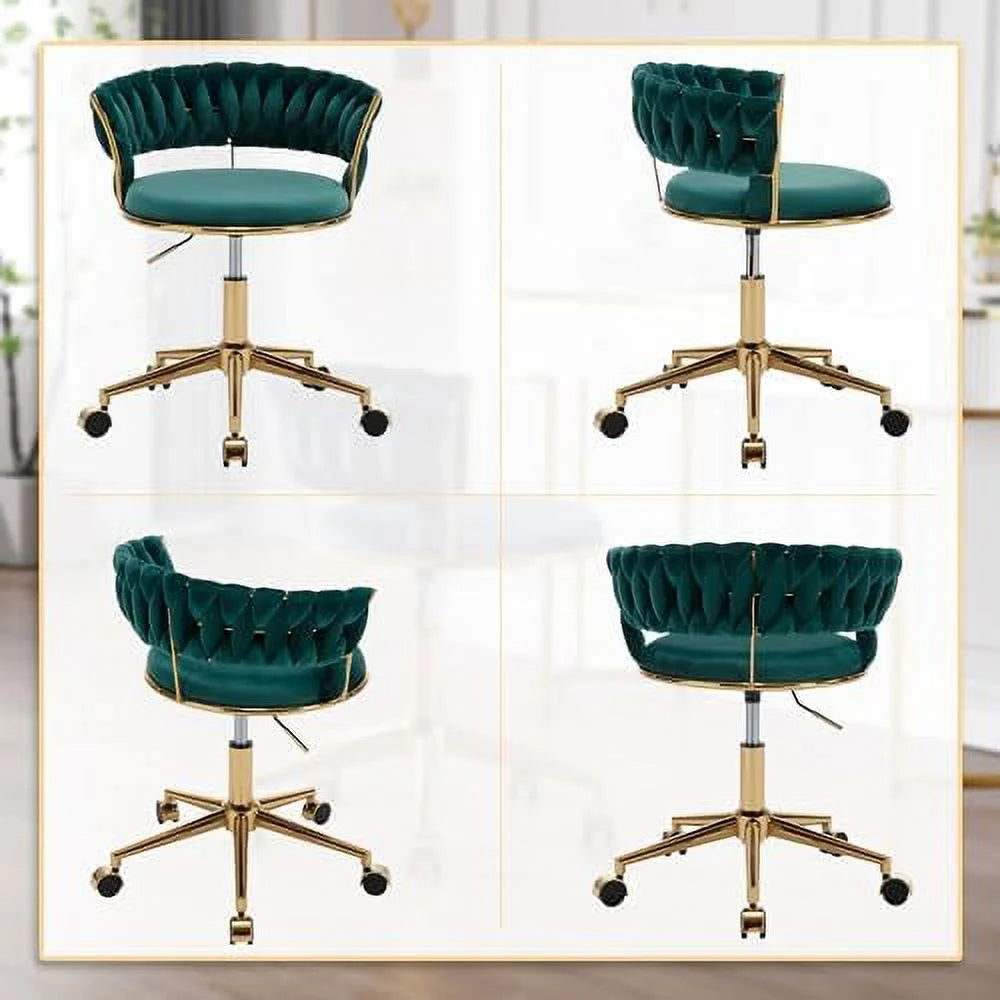Dark Blue Velvet Desk Chair with Wheels W1354