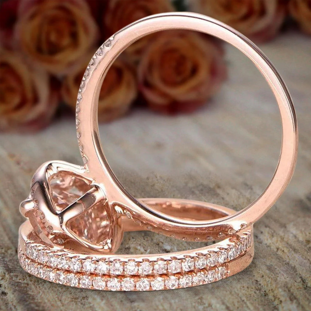2 Carat Morganite and Diamond Trio Ring Set in 10k Rose Gold V757