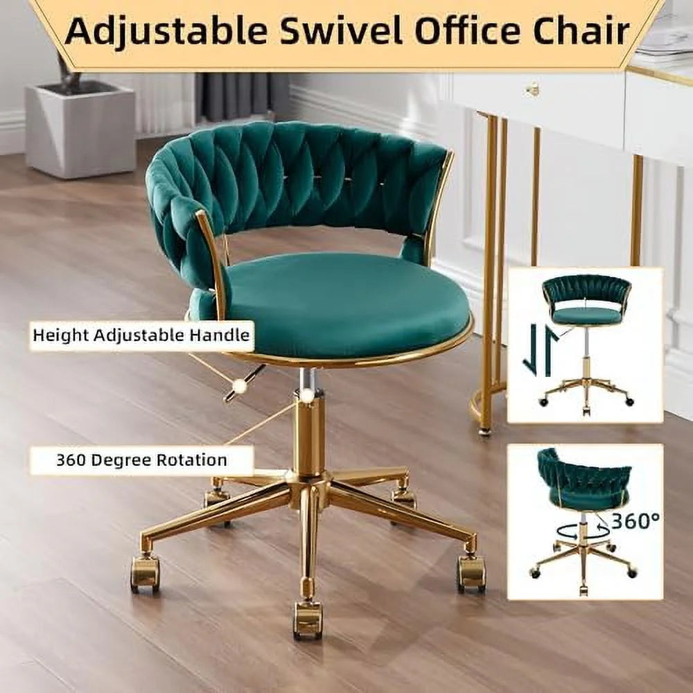Dark Blue Velvet Desk Chair with Wheels W1354