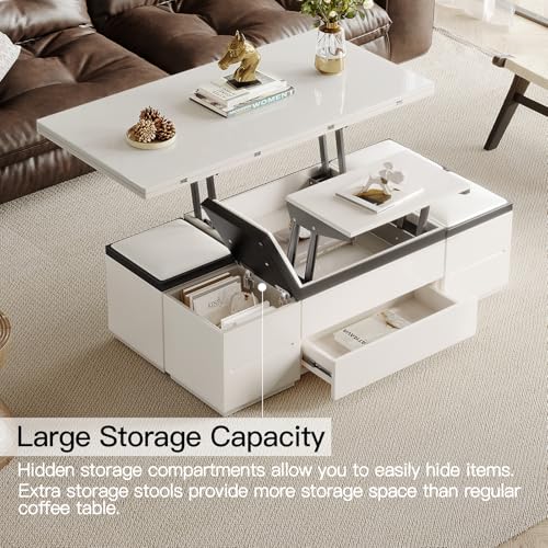 White Lifting Top Coffee Table with Four Stools C11647