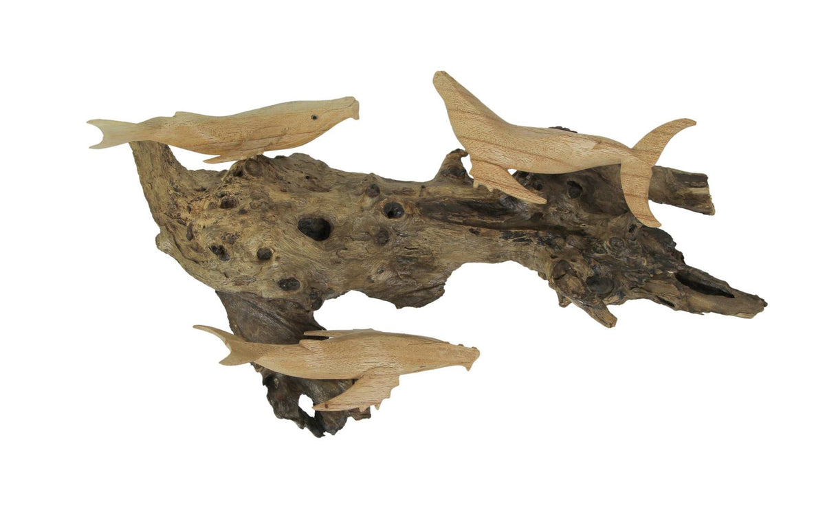 Carved Wood Whale Wall Hanging D90824