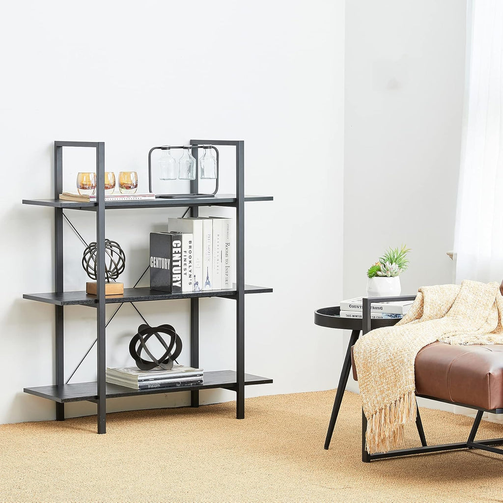 Black 3 Tier Metal Frame Wood Bookshelf H99399