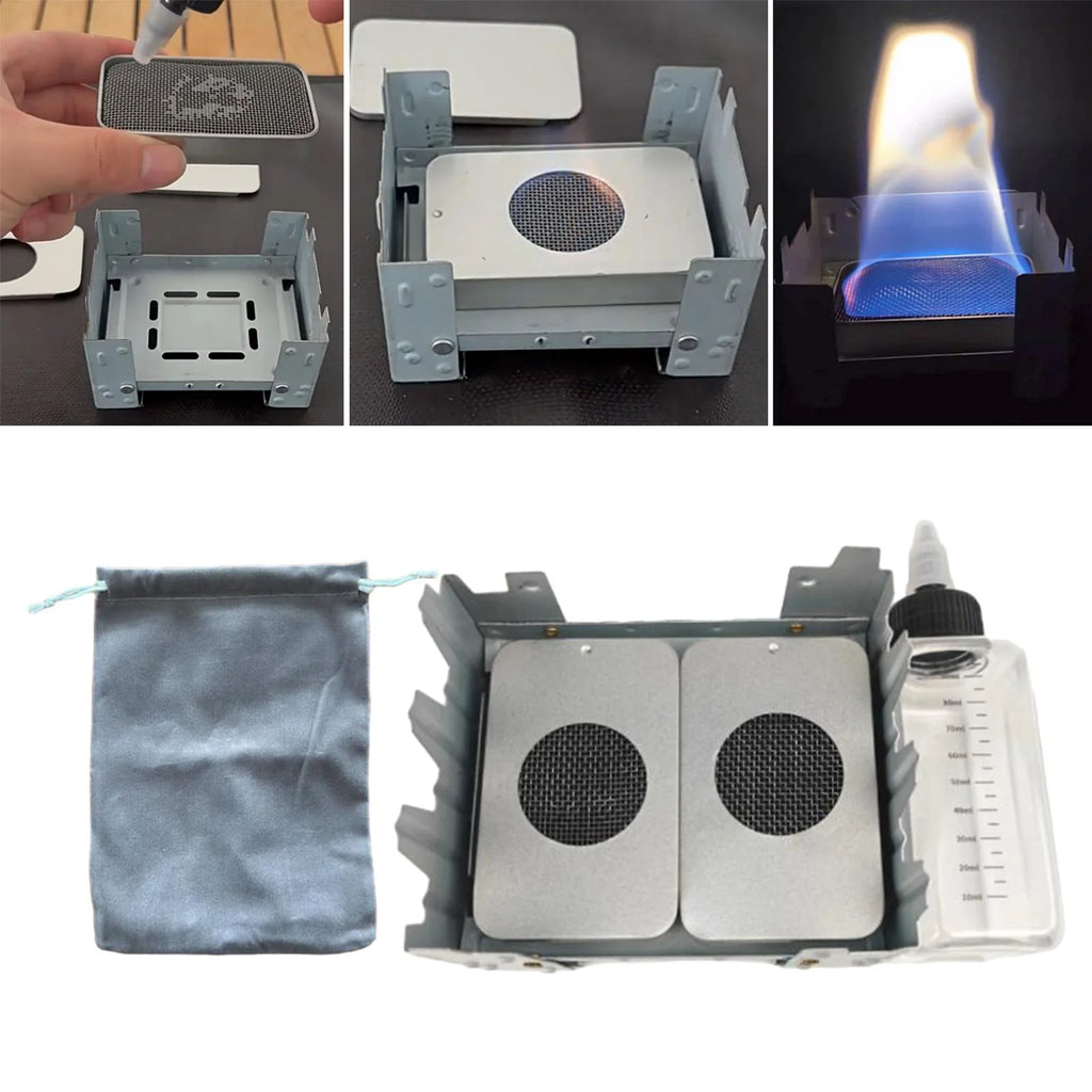 Liquid Fuel Camping Stove Set with Folded Stand Grill B92439