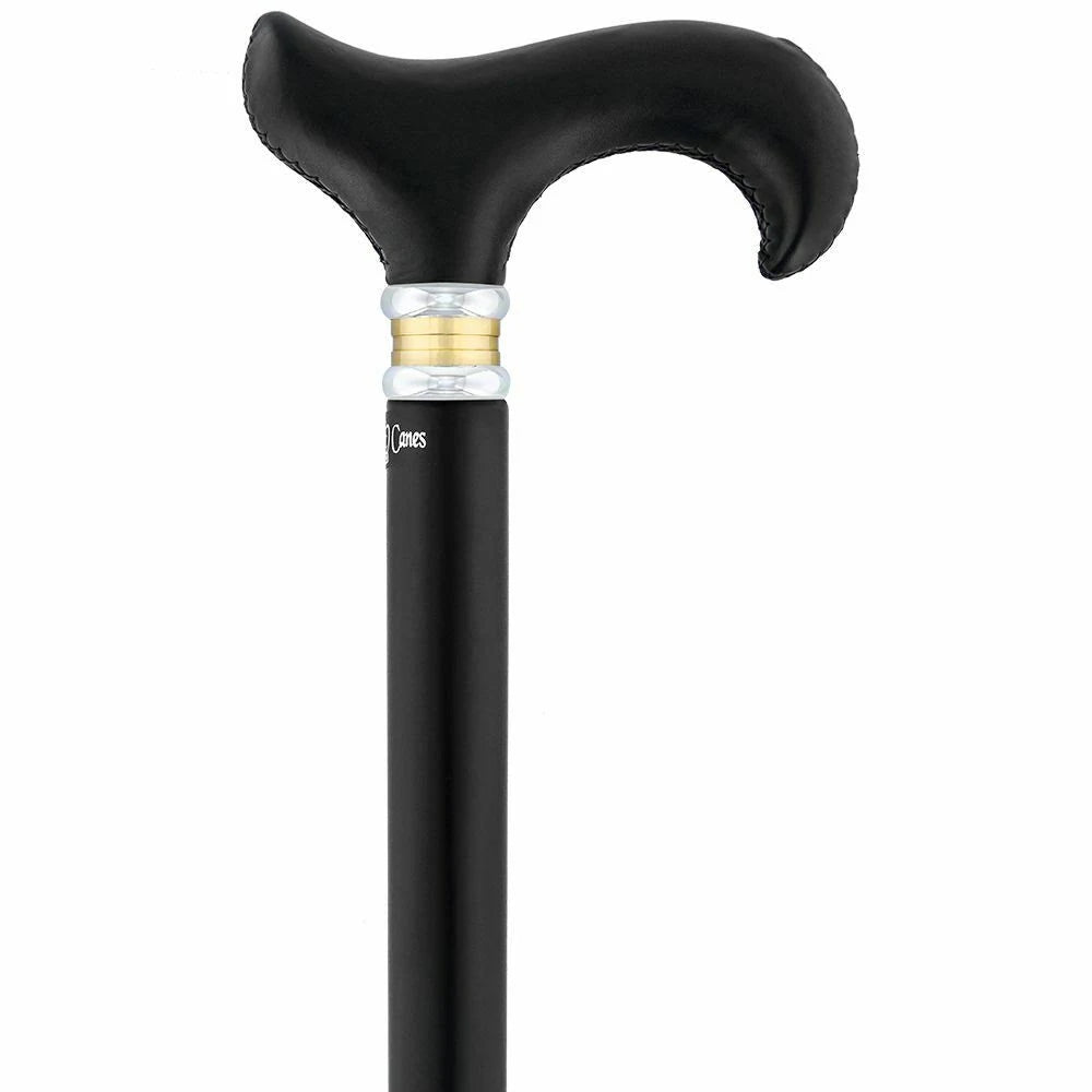 Silver 925r Fritz Leaves Handle Walking Cane with Black Beechwood Shaft and Collar I5288