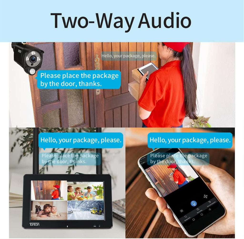 Portable LCD Security Camera System Wireless, 7" IPS Touchscreen Monitor with Battery, 4CH NVR and 4PCS 3MP Cameras with PIR Sensor, 32GB SD Card Included N4686