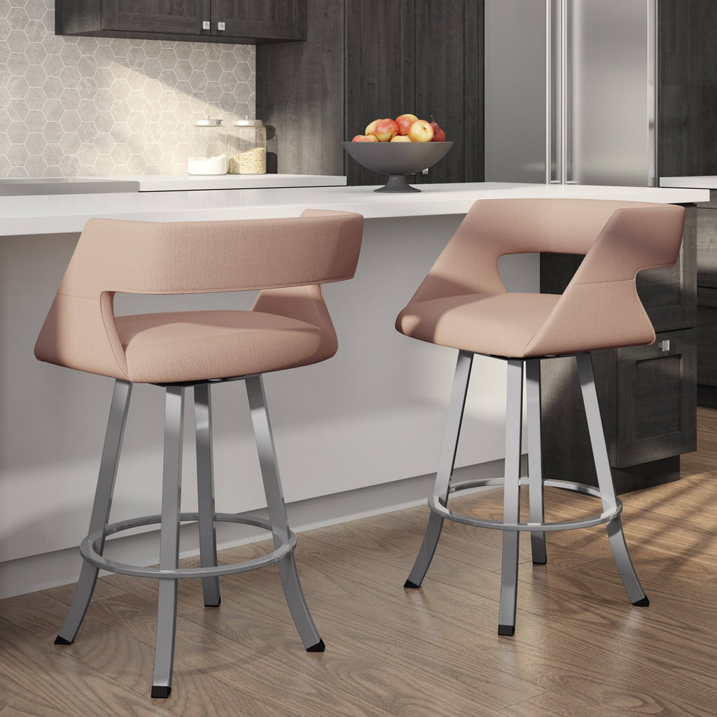 Soft Grey White Polyester Swivel Counter and Bar Stool R4568