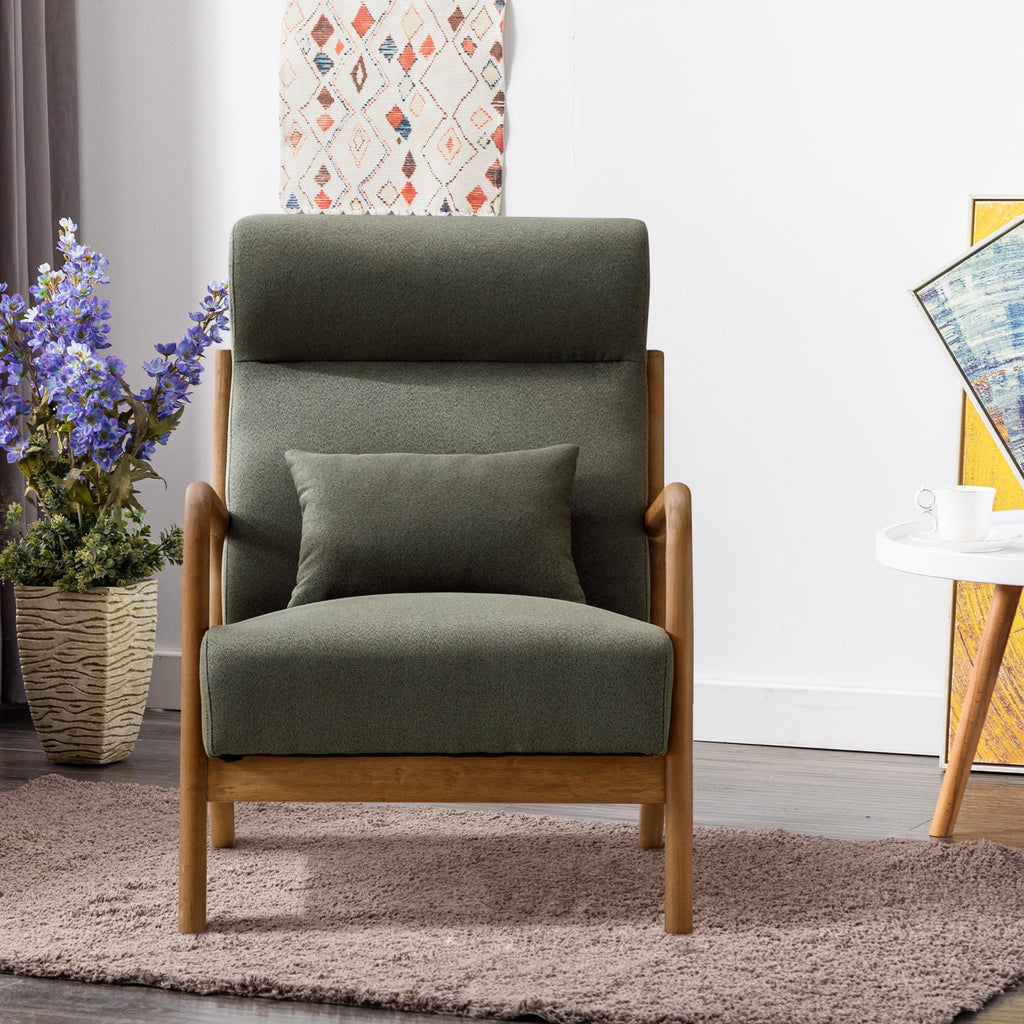Mid-Century Modern Green Upholstered Accent Chair with Pillow C62308