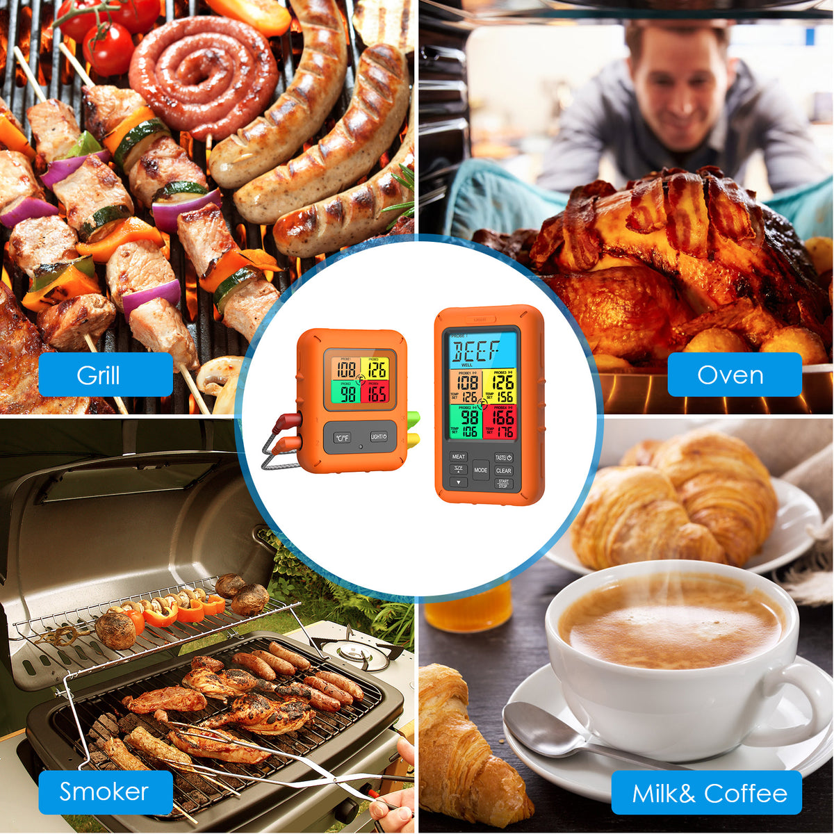 Wireless Meat Thermometer with 4 Meat Probes I7586