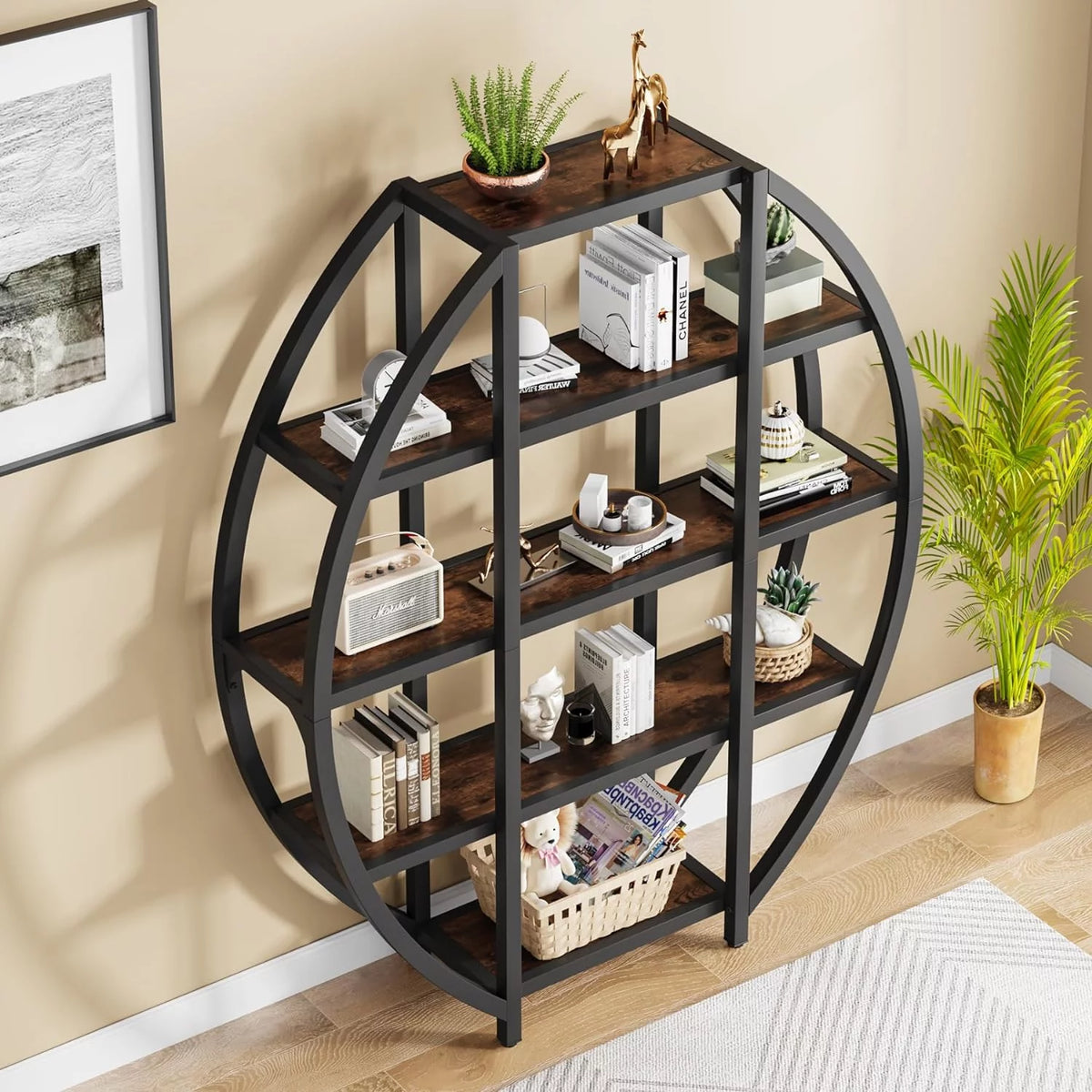 69" Tall 5 Tiers Rustic Brown Bookshelf B7305