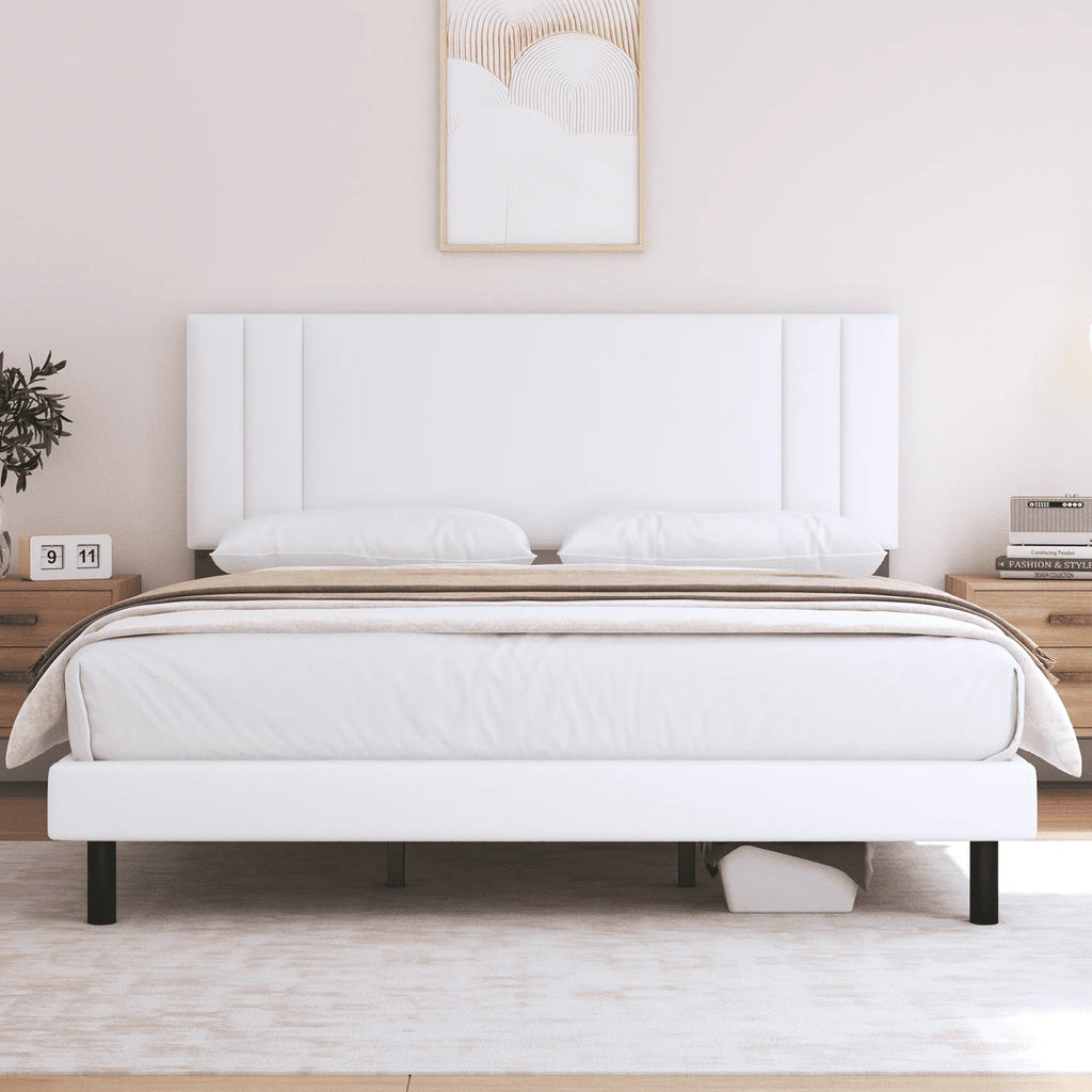 Full Size Platform Bed Frame with Fabric Upholstered Headboard A4696