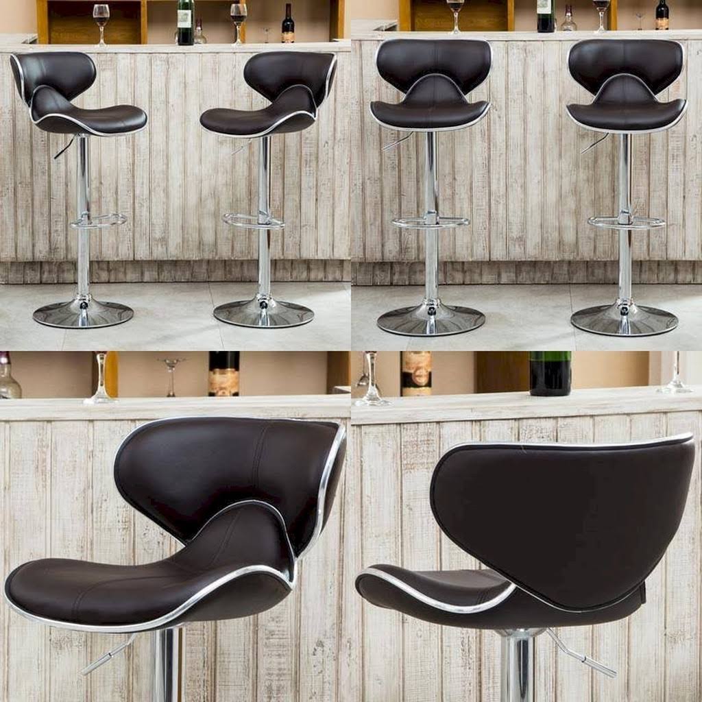 Brown Leatherette Adjustable Swivel Barstool Set of 2 Y1813
