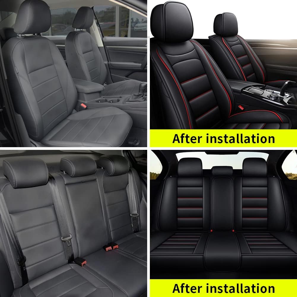 Faux Leather Waterproof Car Seat Covers 5 Seats Set with Airbag Compatible H2536