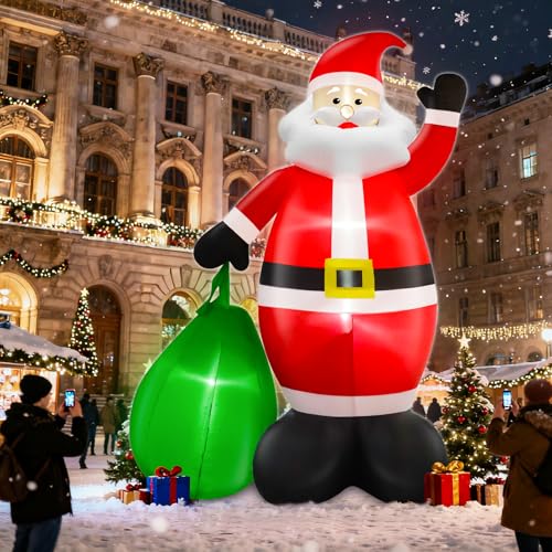 14 Ft by 8.5 Ft Giant Christmas Inflatable Santa Claus with Gift Bag Outdoor Decorations F12027