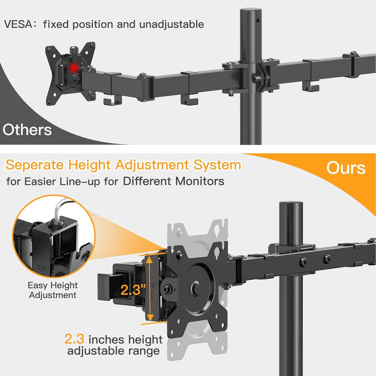 Dual Monitor Stand with Glass Base, Height Adjustable Two Arm Monitor Mount, Heavy Duty, Pack of 2 H22079