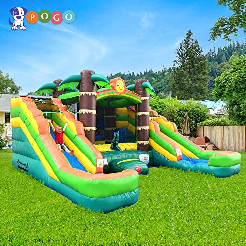 Tropical Inflatable Bounce House with Double Water Slides, 16.5 x 15 x 11 Foot A167