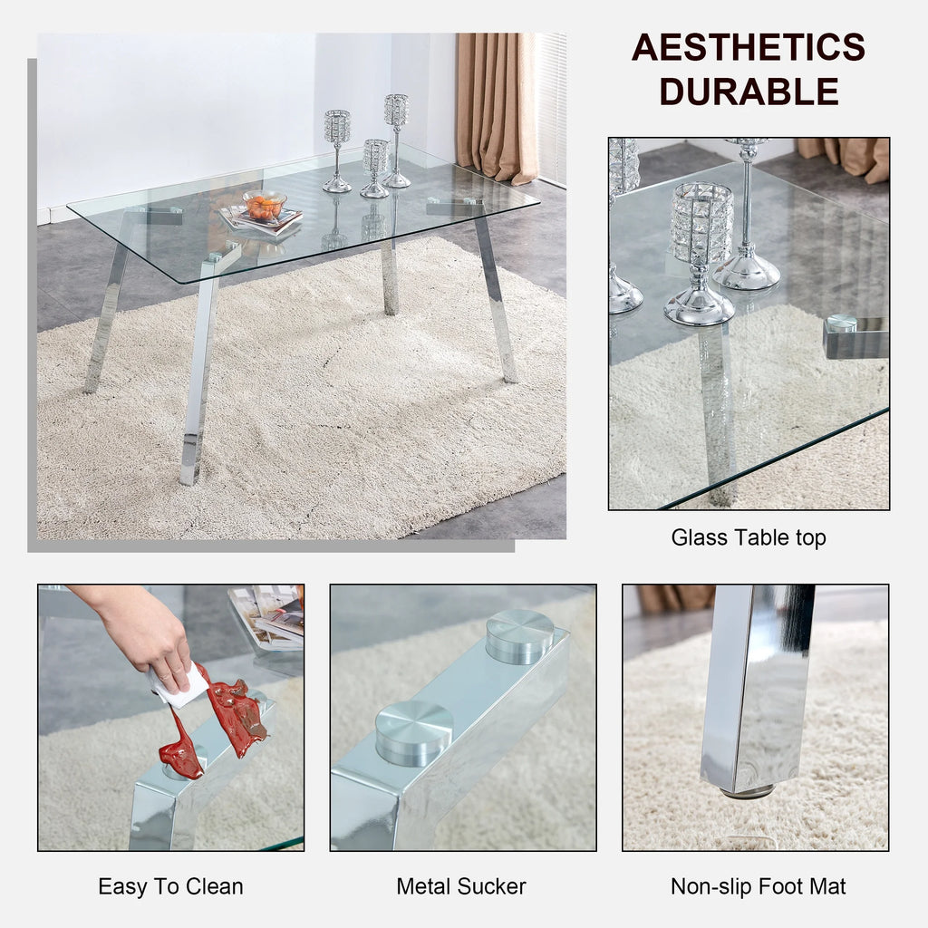 Rectangle Glass Dining Table with Metal Base Q986