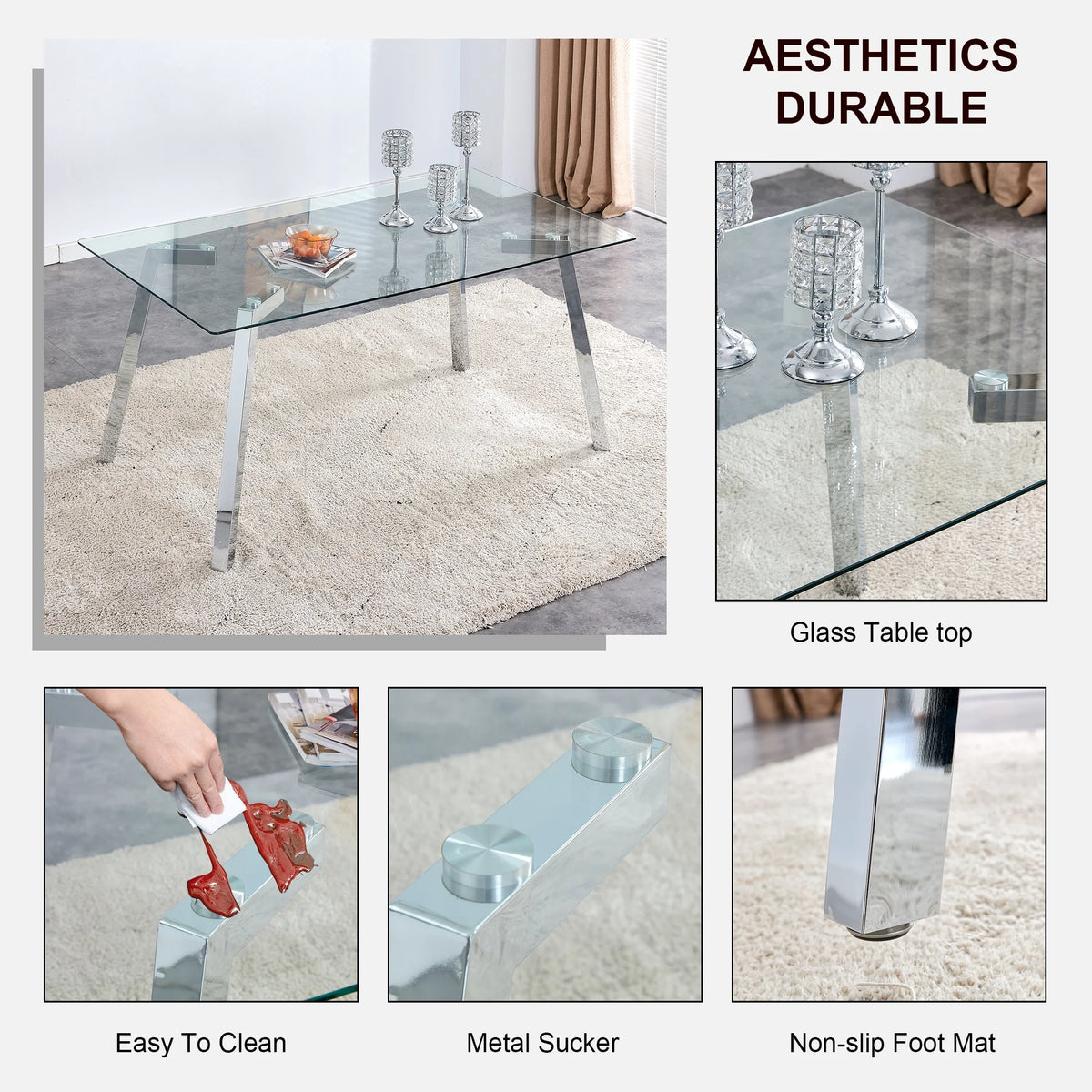 Rectangle Glass Dining Table with Metal Base Q986