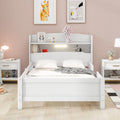 White Twin Size Wood Platform Bed with Storage Headboard and Guardrail D431
