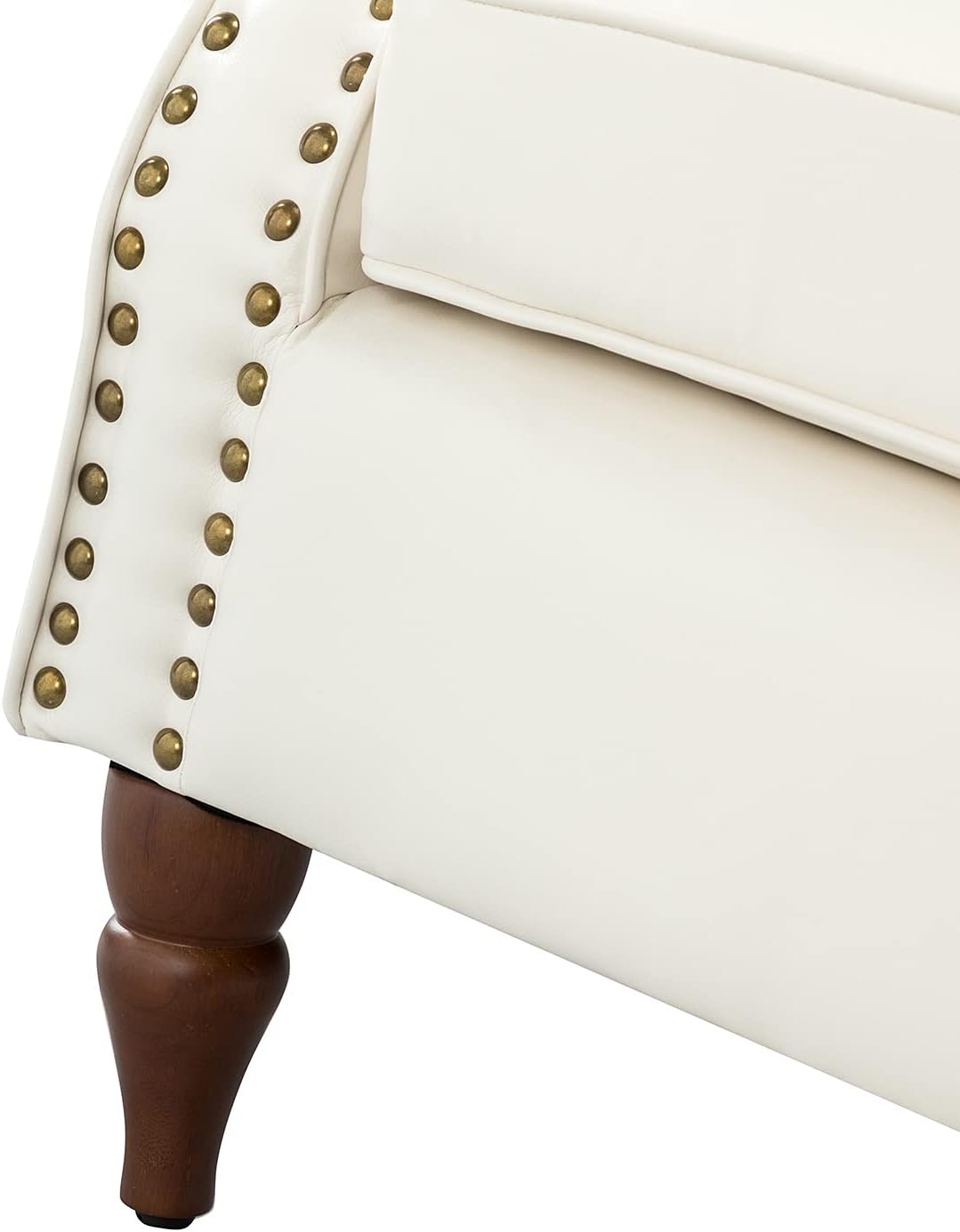 Ivory Faux Leather Accent Chair with Solid Wood Legs Z10207