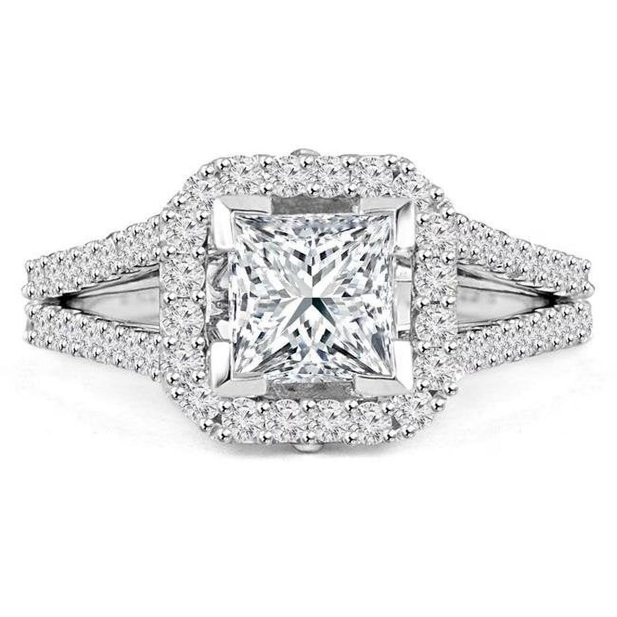 2.14 CTW Princess Diamond Radiant Halo Engagement Ring in 14K White Gold S1445