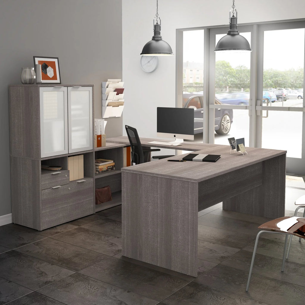 U Shape Computer Desk with Hutch H7321