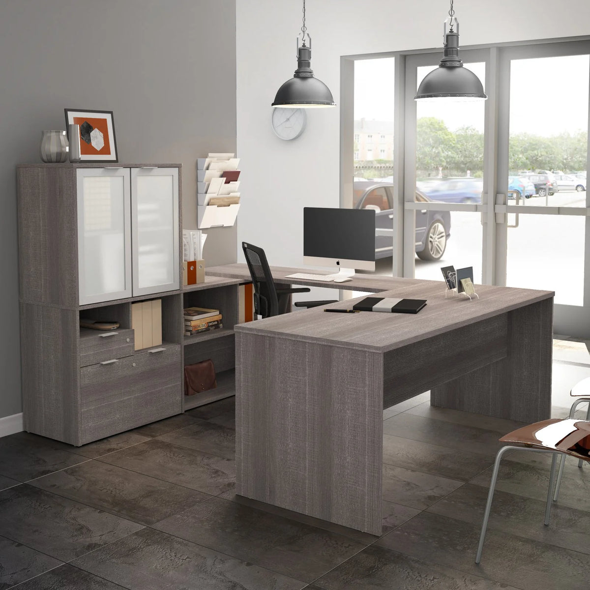U Shape Computer Desk with Hutch H7321