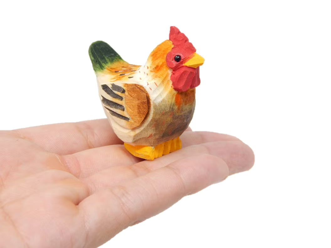 Brown Hen Handmade Wooden Chicken Carved Ornament F77358