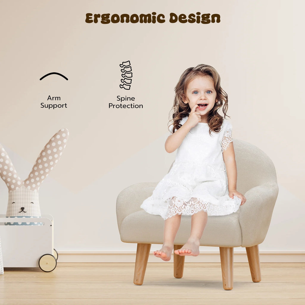 Beige Velvet Kids Armchair with Wooden Legs Z289