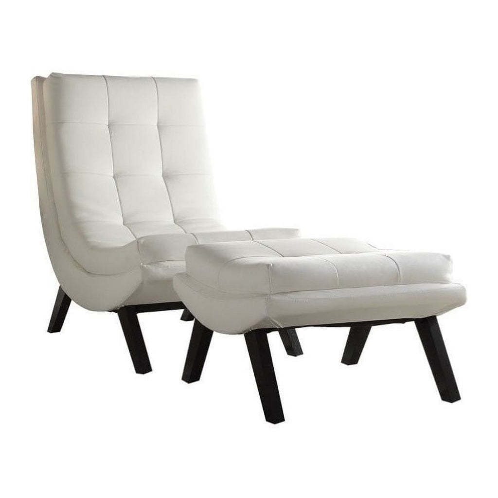 White Faux Leather Lounge Chair and Ottoman Set T900889