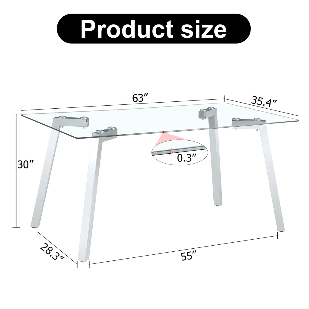 Rectangle Glass Dining Table with Metal Base Q986