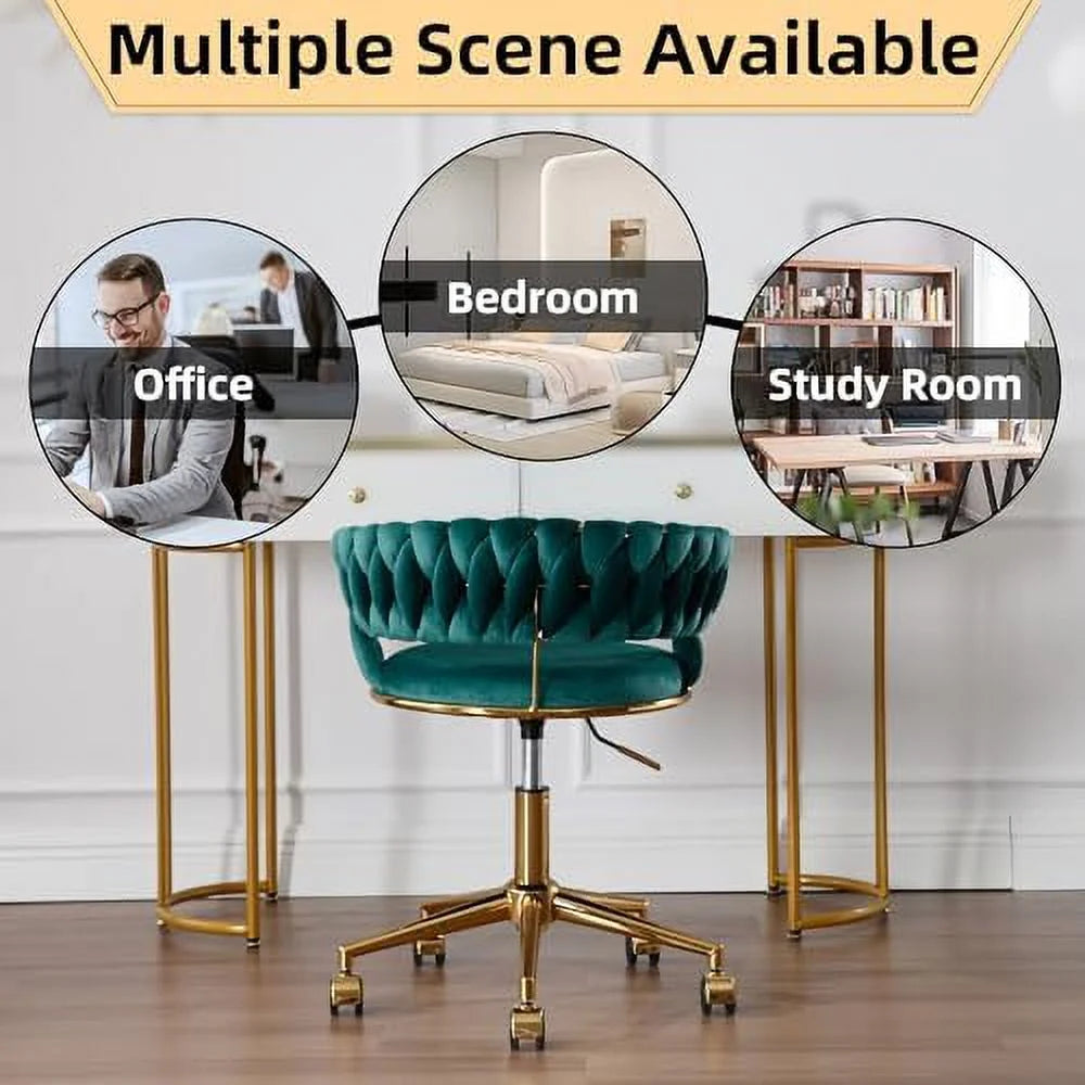 Dark Blue Velvet Desk Chair with Wheels W1354