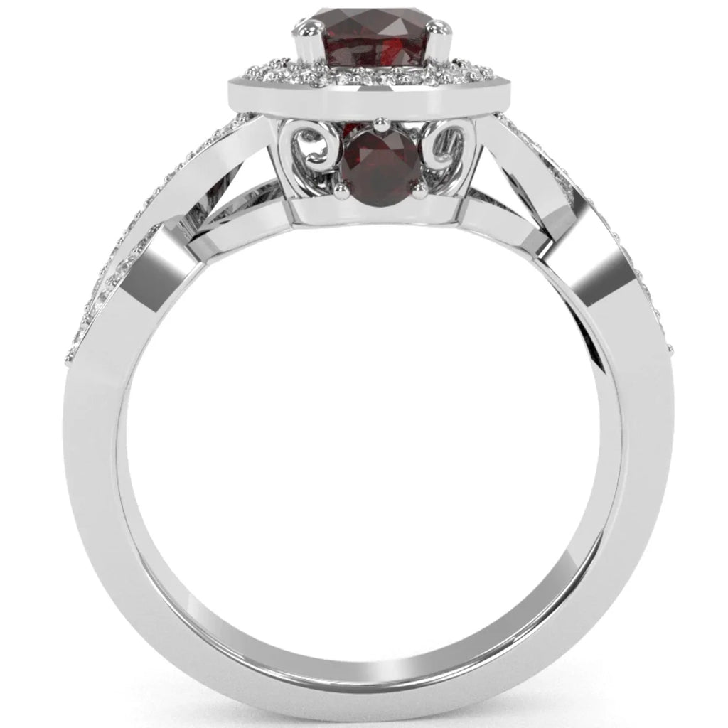 14k White Gold Garnet Diamond Engagement Ring F171