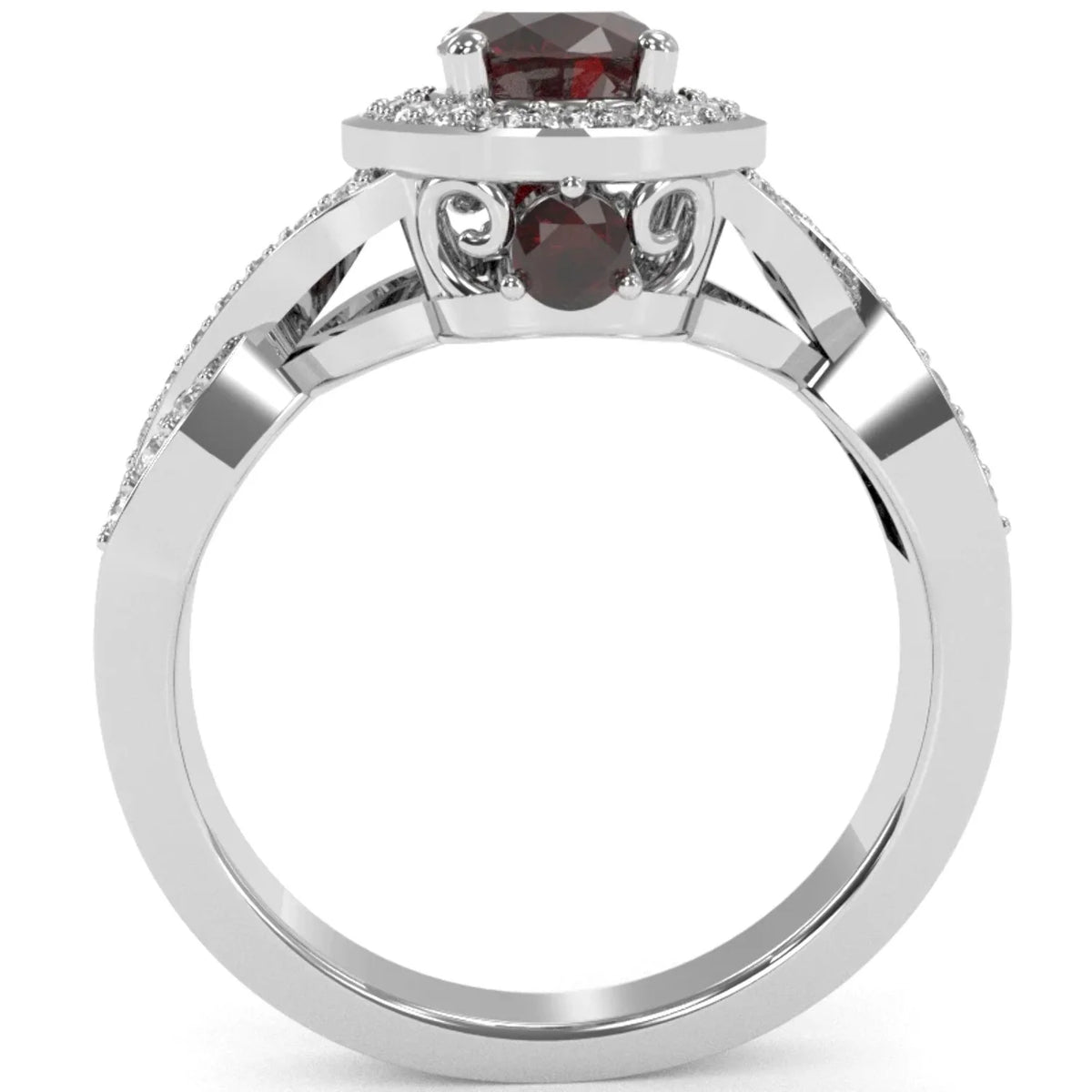 14k White Gold Garnet Diamond Engagement Ring F171