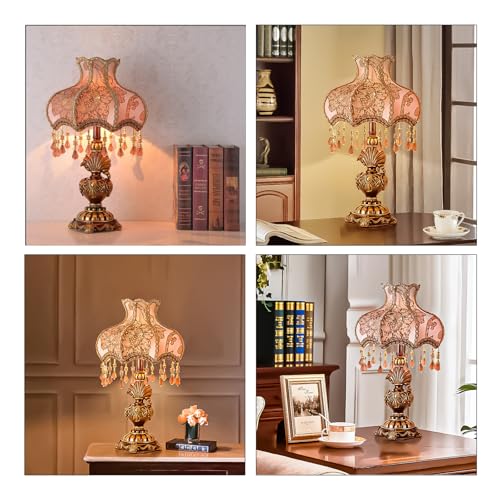 Antique Victorian Floral Table Lamp Fabric Lampshade Resin Base V665473
