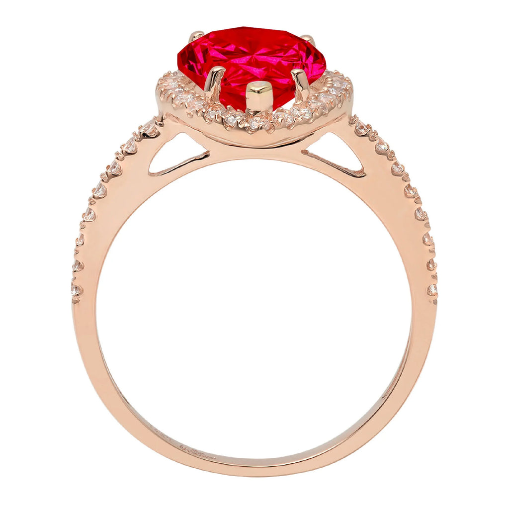 Pear Cut Red Simulated Ruby 18k Pink Rose Gold Halo Ring Size 3.5 Q33977