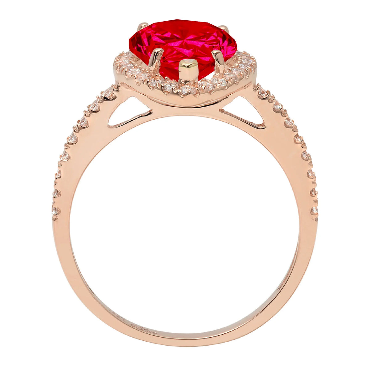 Pear Cut Red Simulated Ruby 18k Pink Rose Gold Halo Ring Size 3.5 Q33977