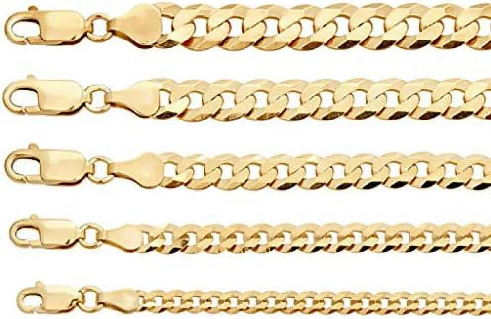 14k over solid 925 sterling silver flat cuban chain necklace J53676
