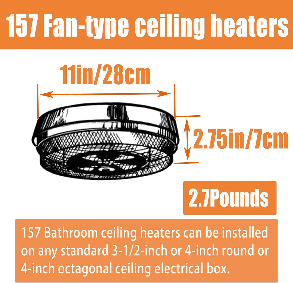 Bathroom Ceiling Heater, 1250W Instant Heat C99848