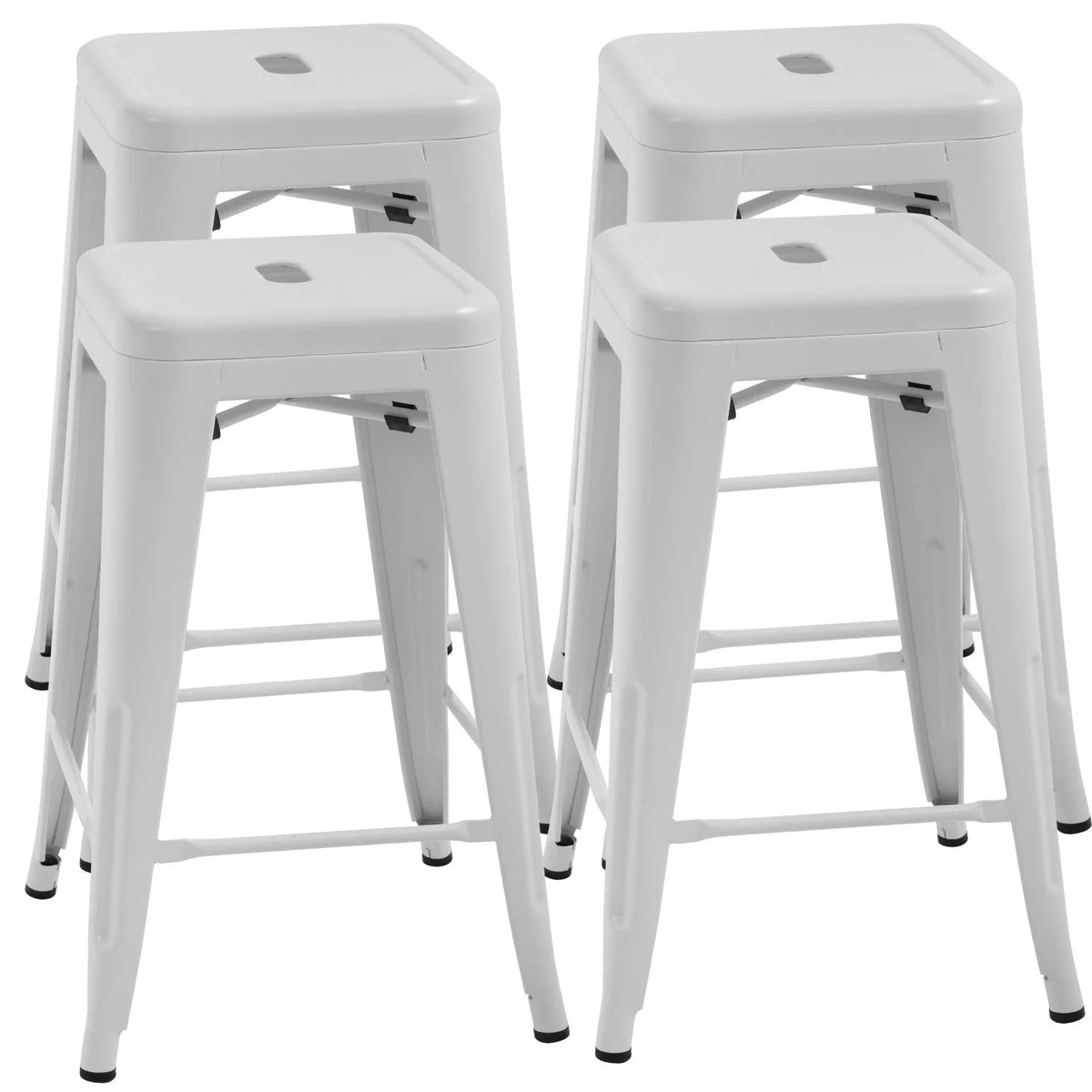 Metal Bar Stools Set of 4, 24 inch White Stackable Backless Counter Height C782876