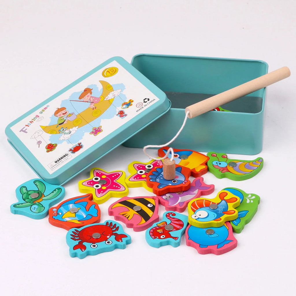 15 Fishes Wooden Kids Magnetic Fishing Game C984627