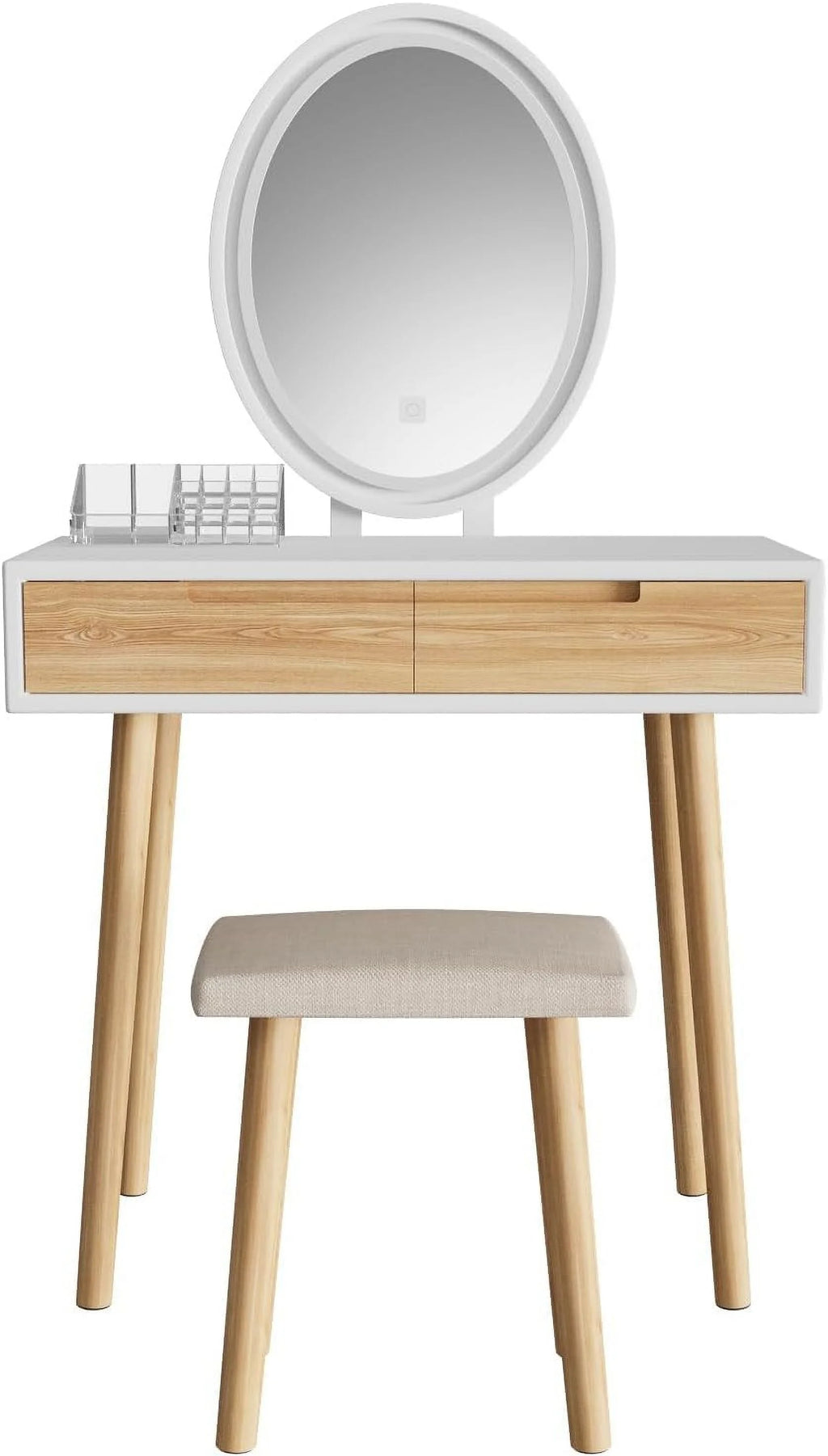 31.5'' Makeup Vanity Desk with Oval Mirror and Stool V814