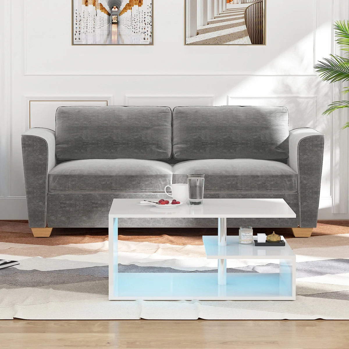 Grey Velvet Full Size Pull Out Sofa Bed with Foam Mattress I5427