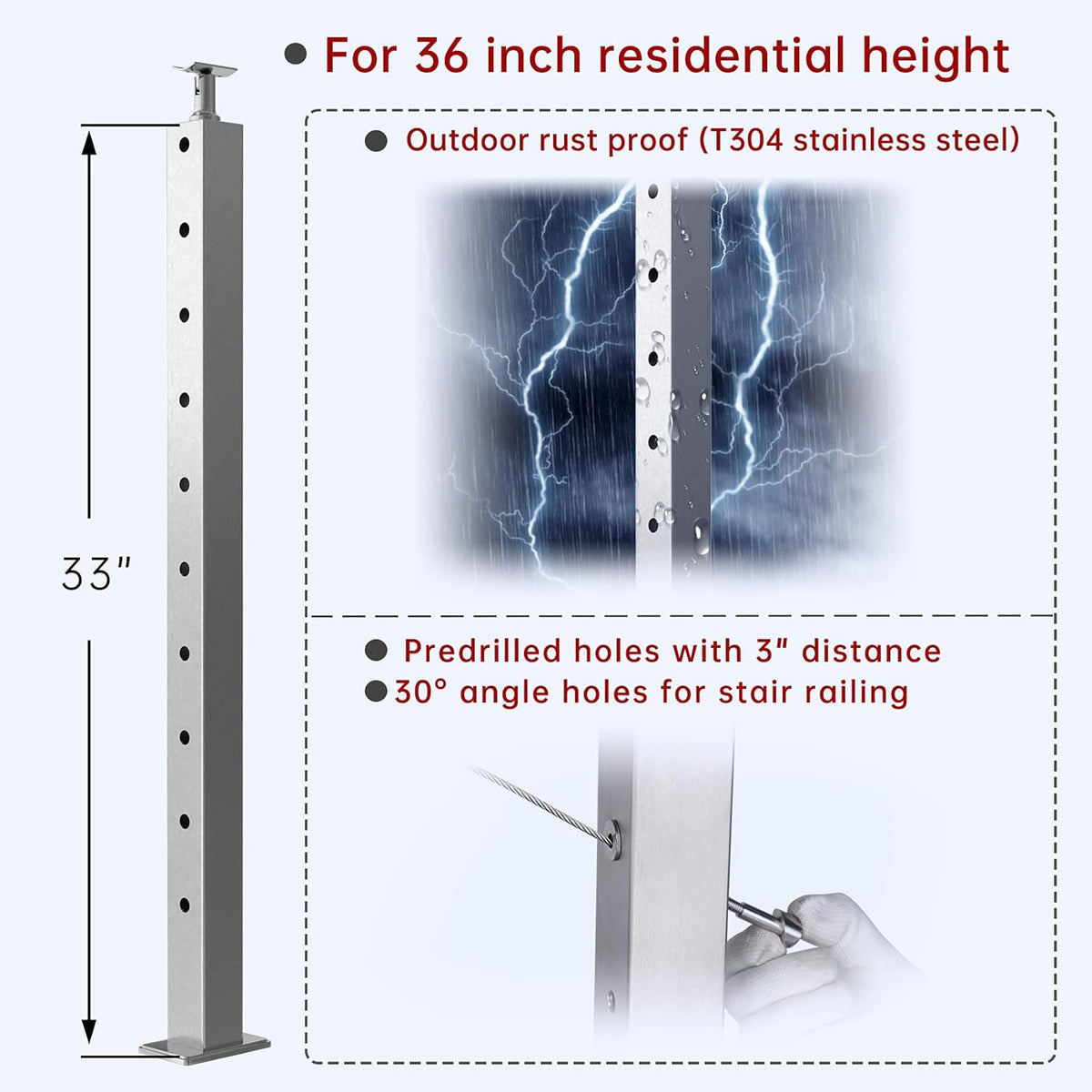 4 Pack Stainless Steel Cable Railing Post O142