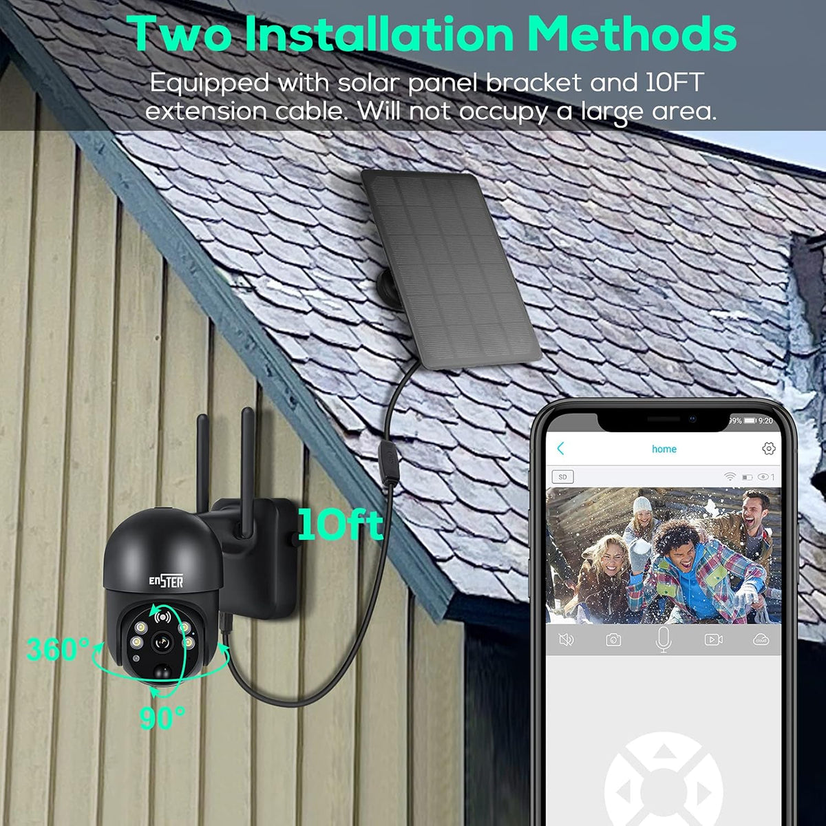 Wireless WiFi 360° PTZ 15000mAh Battery Powered Security Camera with Spotlight, 1080P Color Night Vision, PIR Motion Detection, 2 Way Audio, IP65 V5789