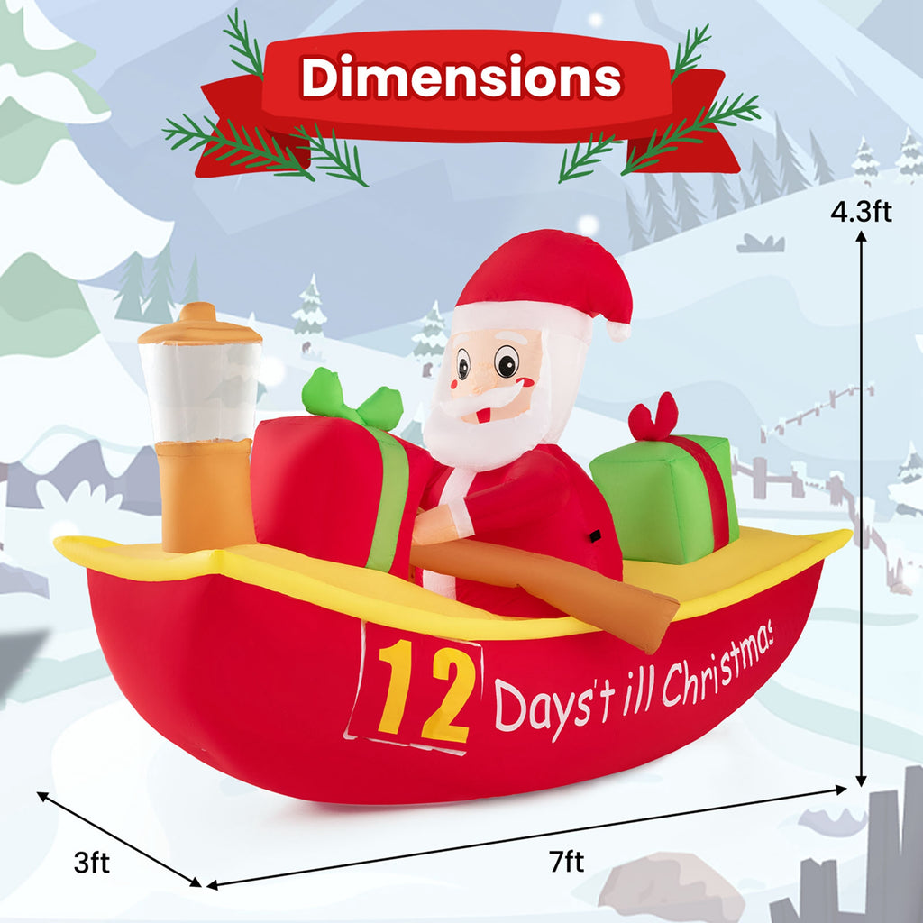 7 FT Christmas Inflatable Santa Claus Rowing Boat with Navigation Light N186860