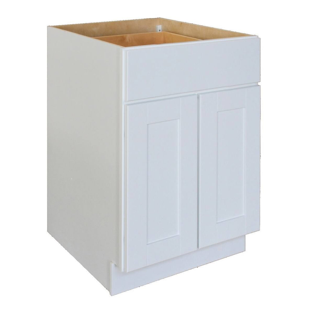 White Double Door Base Cabinet with Drawer E494