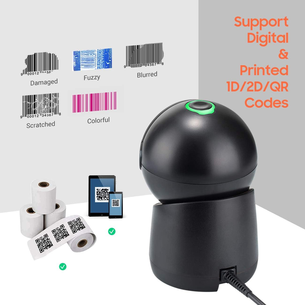 Desktop Omnidirectional Barcode Scanner with Adjustable Scan Head O793
